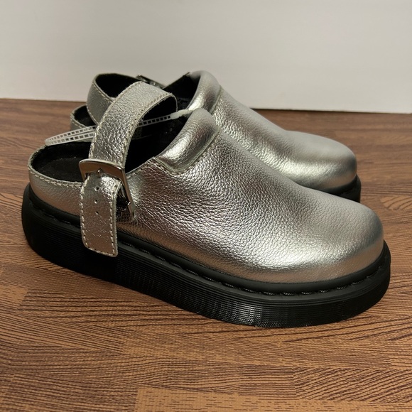 Dr. Martens Shoes - Dr. Martens Laketen Silver Leather Slingback Platform Mules Womens 8 EU 39